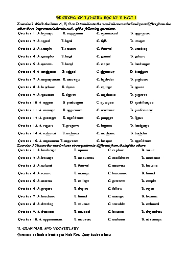 Đề cương ôn tập giữa học kì 2 Tiếng Anh Lớp 11 Global Success - Năm học 2023-2024 (Có đáp án)