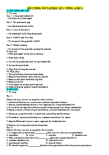 Đề cương ôn tập học kì 1 Tiếng Anh Lớp 11 Global Success