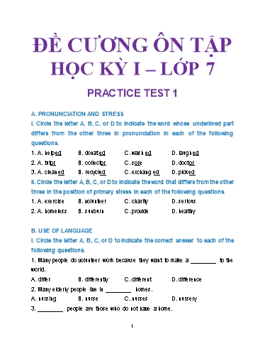 Đề cương ôn tập học kì 1 Tiếng Anh Lớp 7 Global Success (Có đáp án)