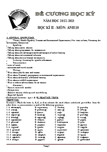 Đề cương ôn tập học kì 2 Tiếng Anh Lớp 10 Global Success - Năm học 2022-2023 - Trường THPT Xuân Đỉnh