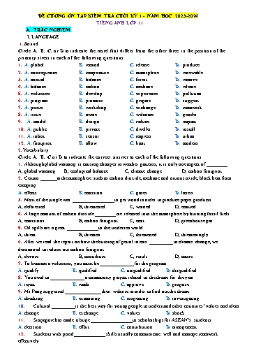 Đề cương ôn tập kiểm tra cuối kì 1 Tiếng Anh Lớp 11 Global Success - Năm học 2023-2024