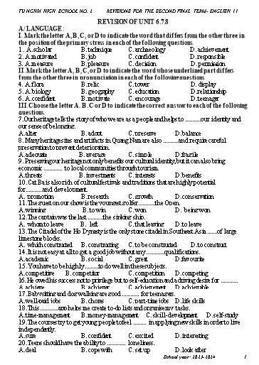 Đề cương ôn thi cuối học kì 2 Tiếng Anh Lớp 11 Global Success - Năm học 2023-2024 - Trường THPT Từ Nghĩa