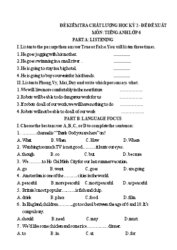 Đề kiểm tra chất lượng học kì 2 Tiếng Anh Lớp 6 Global Success - Đề 20 (Có đáp án) Đề kiểm tra chất lượng học kì 2 Tiếng Anh Lớp 6 Global Success - Đề 20 (Có đáp án)