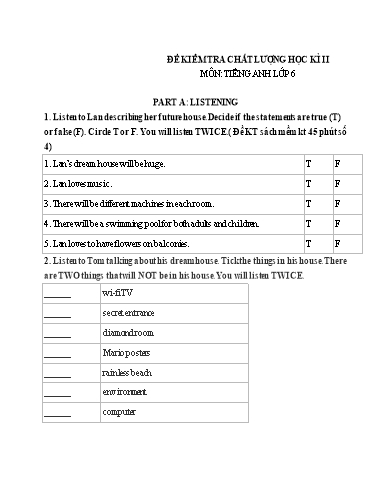 Đề kiểm tra chất lượng học kì 2 Tiếng Anh Lớp 6 Global Success - Đề 2 (Có đáp án) Đề kiểm tra chất lượng học kì 2 Tiếng Anh Lớp 6 Global Success - Đề 2 (Có đáp án)