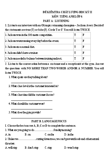 Đề kiểm tra chất lượng học kì 2 Tiếng Anh Lớp 6 Global Success - Đề 17 (Có đáp án) Đề kiểm tra chất lượng học kì 2 Tiếng Anh Lớp 6 Global Success - Đề 17 (Có đáp án)