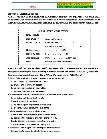 Đề kiểm tra cuối học kì 1 Tiếng Anh Lớp 10 Global Success - Đề 4 (Có file nghe và đáp án)