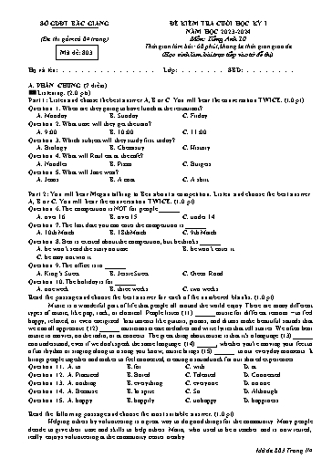 Đề kiểm tra cuối học kì 1 Tiếng Anh Lớp 10 Global Success - Mã đề: 803 - Năm học 2023-2024 - Sở GD&ĐT Bắc Giang (Có file nghe và đáp án)