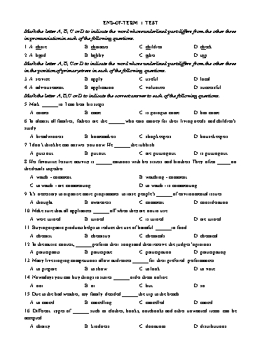 Đề kiểm tra cuối học kì 1 Tiếng Anh Lớp 10 Global Success