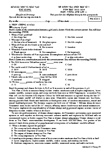 Đề kiểm tra cuối học kì 1 Tiếng Anh Lớp 11 Global Success - Mã đề: 812 - Năm học 2023-2024 - Sở GD&ĐT Bắc Giang (Có file nghe)