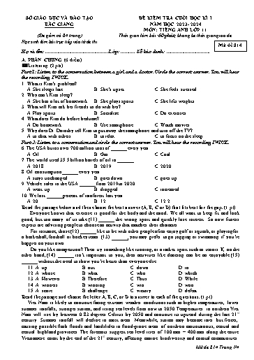 Đề kiểm tra cuối học kì 1 Tiếng Anh Lớp 11 Global Success - Mã đề: 814 - Năm học 2023-2024 - Sở GD&ĐT Bắc Giang (Có file nghe)