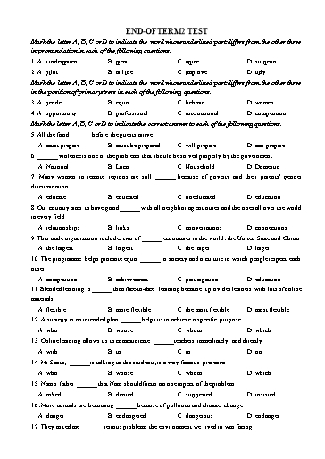 Đề kiểm tra cuối học kì 2 Tiếng Anh Lớp 10 Global Success