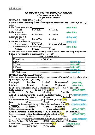 Đề kiểm tra cuối học kì 2 Tiếng Anh Lớp 7 Global Success - Mã đề 7.2.40 - Năm học 2022-2023 (Có ma trận, file nghe và đáp án) Đề kiểm tra cuối học kì 2 Tiếng Anh Lớp 7 Global Success - Mã đề 7.2.40 - Năm học 2022-2023 (Có ma trận, file nghe và đáp án)