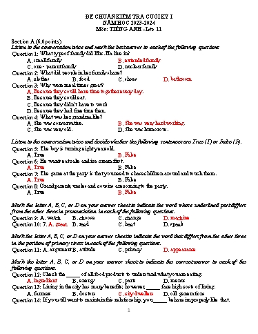 Đề kiểm tra cuối kì 1 Tiếng Anh Lớp 11 Global Success - Năm học 2023-2024 (Có file nghe và đáp án)