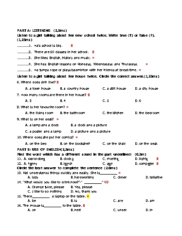 Đề kiểm tra giữa học kì 1 Tiếng Anh Lớp 6 Global Success (Có ma trận và file nghe)