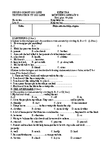 Đề kiểm tra giữa học kì 1 Tiếng Anh Lớp 8 Global Success - Năm học 2023-2024 - Trường THCS Thị trấn Gio Linh