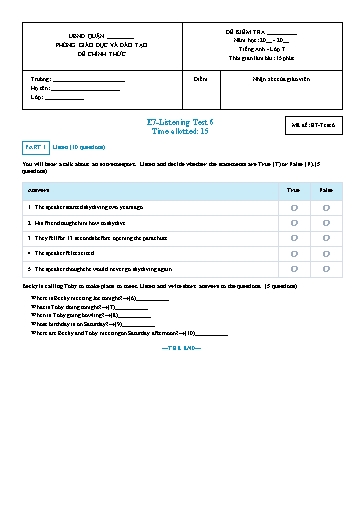 Đề kiểm tra nghe Tiếng Anh Lớp 7 Global Success - Mã đề: Test-6 (Có file nghe và đáp án)