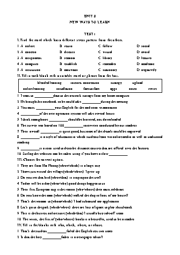 Đề kiểm tra Tiếng Anh Lớp 10 Global Success theo unit - Unit 8: New ways to learn (Có đáp án) Đề kiểm tra Tiếng Anh Lớp 10 Global Success theo unit - Unit 8: New ways to learn (Có đáp án)