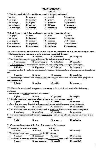 Đề kiểm tra Tiếng Anh Lớp 11 Global Success - Test yourself 1 - Test 2 (Có đáp án)