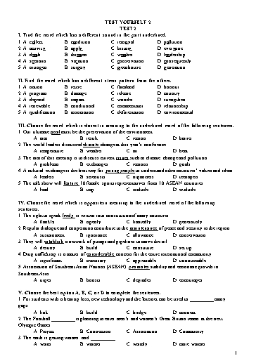 Đề kiểm tra Tiếng Anh Lớp 11 Global Success - Test yourself 2 - Test 2 (Có đáp án)