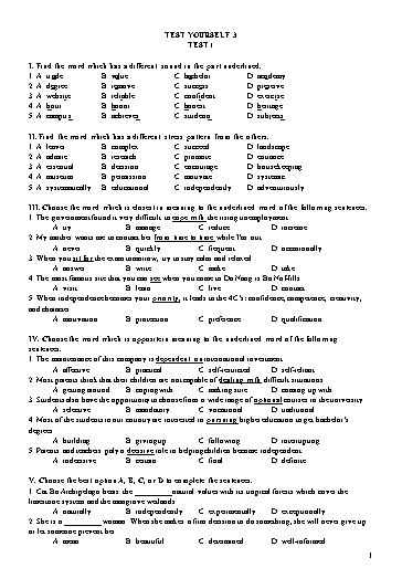 Đề kiểm tra Tiếng Anh Lớp 11 Global Success - Test yourself 3 - Test 1 (Có đáp án)