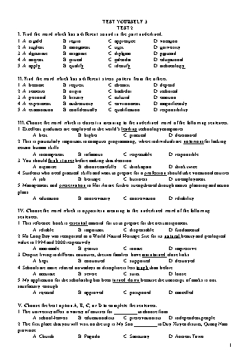 Đề kiểm tra Tiếng Anh Lớp 11 Global Success - Test yourself 3 - Test 2 (Có đáp án)