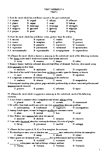 Đề kiểm tra Tiếng Anh Lớp 11 Global Success - Test yourself 4 - Test 2 (Có đáp án)