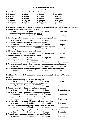 Đề kiểm tra Tiếng Anh Lớp 11 Global Success - Unit 1: A Long And healthy life - Test 2 (Có đáp án)