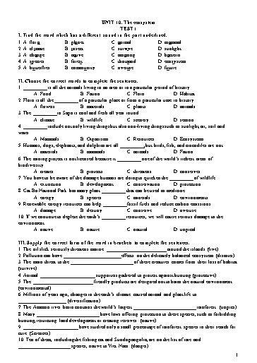 Đề kiểm tra Tiếng Anh Lớp 11 Global Success - Unit 10: The ecosystem - Test 1 (Có đáp án)
