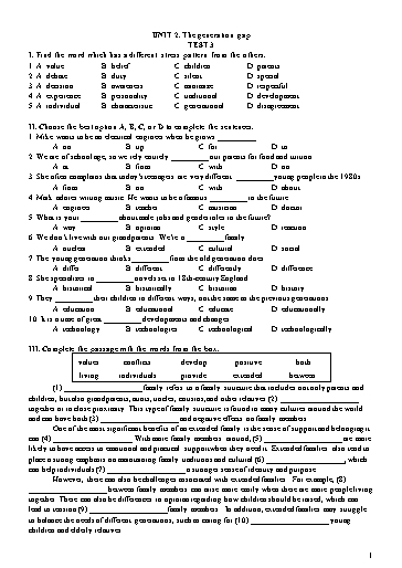 Đề kiểm tra Tiếng Anh Lớp 11 Global Success - Unit 2: The generation gap - Test 3 (Có đáp án)