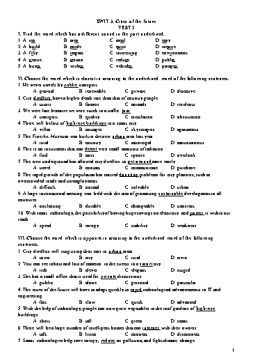 Đề kiểm tra Tiếng Anh Lớp 11 Global Success - Unit 3: Cities of the future - Test 2 (Có đáp án)