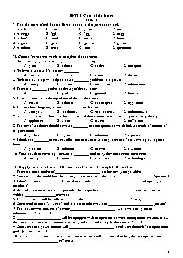 Đề kiểm tra Tiếng Anh Lớp 11 Global Success - Unit 3: Cities of the future - Test 1 (Có đáp án)
