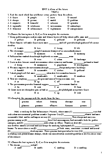 Đề kiểm tra Tiếng Anh Lớp 11 Global Success - Unit 3: Cities of the future - Test 3 (Có đáp án)