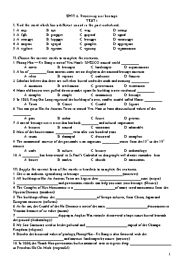 Đề kiểm tra Tiếng Anh Lớp 11 Global Success - Unit 6: Preserving our heritage - Test 1 (Có đáp án)