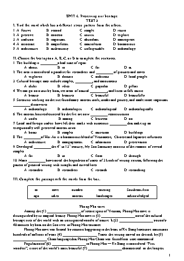 Đề kiểm tra Tiếng Anh Lớp 11 Global Success - Unit 6: Preserving our heritage - Test 3 (Có đáp án)
