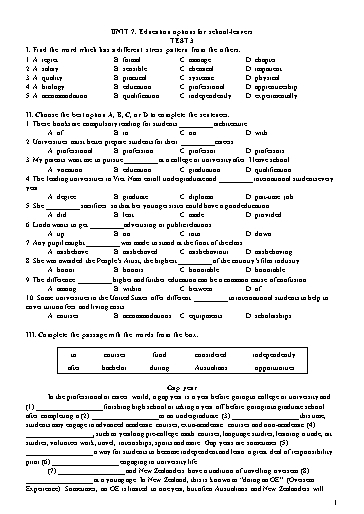 Đề kiểm tra Tiếng Anh Lớp 11 Global Success - Unit 7: Education options for school leavers - Test 3 (Có đáp án)