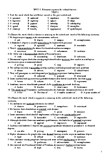 Đề kiểm tra Tiếng Anh Lớp 11 Global Success - Unit 7: Education options for school leavers - Test 2 (Có đáp án)