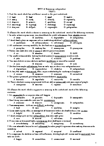 Đề kiểm tra Tiếng Anh Lớp 11 Global Success - Unit 8: Becoming independent - Test 2 (Có đáp án)