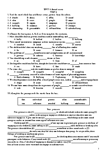 Đề kiểm tra Tiếng Anh Lớp 11 Global Success - Unit 9: Social issues - Test 3 (Có đáp án)