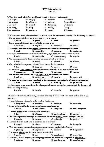 Đề kiểm tra Tiếng Anh Lớp 11 Global Success - Unit 9: Social issues - Test 2 (Có đáp án)