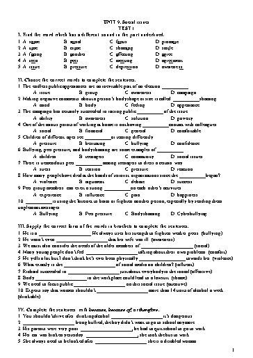 Đề kiểm tra Tiếng Anh Lớp 11 Global Success - Unit 9: Social issues - Test 1 (Có đáp án)
