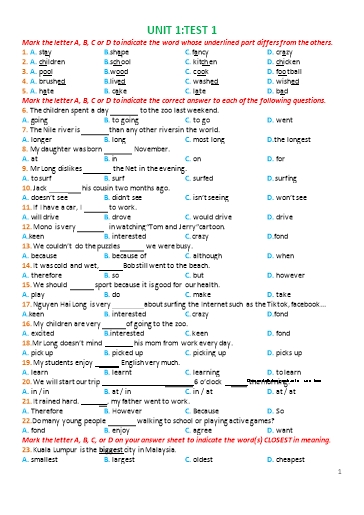 Đề kiểm tra Tiếng Anh Lớp 8 Global Success - Chương trình cả năm