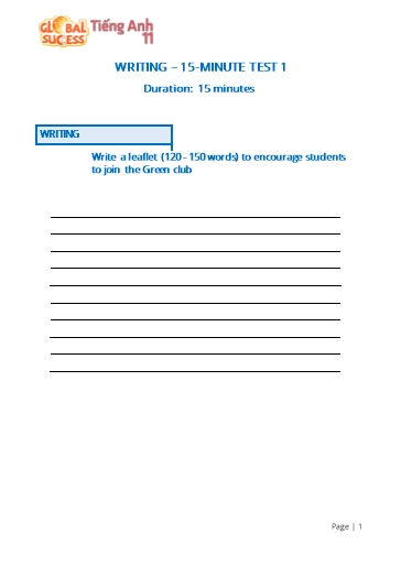 Đề kiểm tra viết học kì 1 Tiếng Anh Lớp 11 Global Success