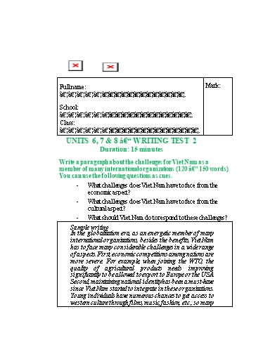 Đề kiểm tra viết Tiếng Anh Lớp 10 Global Success - Test 2: Unit 6+7+8
