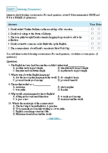 Đề luyện nghe học kì 2 Tiếng Anh Lớp 7 Global Success - Đề 12 (Có file nghe và đáp án)