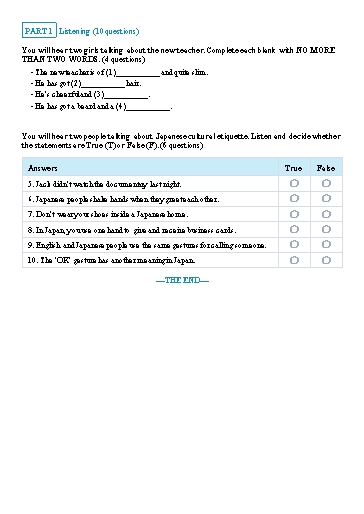 Đề luyện nghe học kì 2 Tiếng Anh Lớp 7 Global Success - Đề 20 (Có file nghe và đáp án)