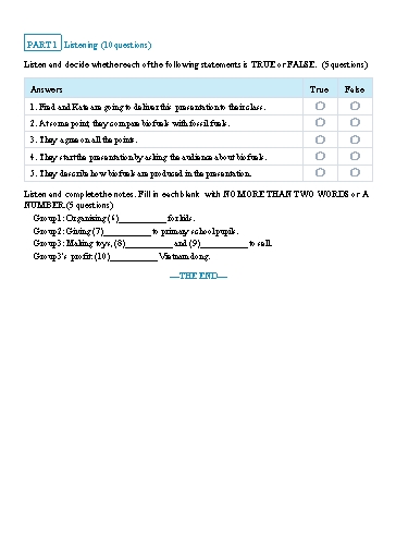 Đề luyện nghe học kì 2  Tiếng Anh Lớp 7 Global Success - Đề 7 (Có file nghe và đáp án)
