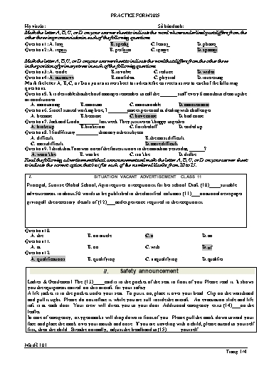 Đề luyện tập Tiếng Anh Lớp 11 Global Success theo form 2025 - Đề 5 (Có đáp án)