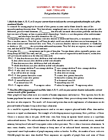Đề luyện tập Tiếng Anh Lớp 11 Global Success theo form 2025 - Đề 20 (Có đáp án)