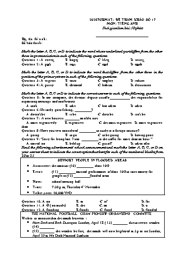 Đề luyện tập Tiếng Anh Lớp 11 Global Success theo form 2025 - Đề 17 (Có đáp án)