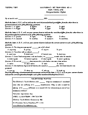 Đề luyện tập Tiếng Anh Lớp 11 Global Success theo form 2025 - Đề 16 (Có đáp án)